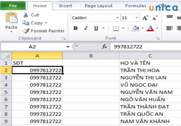 Kết quả thêm số 0 đằng trước sđt