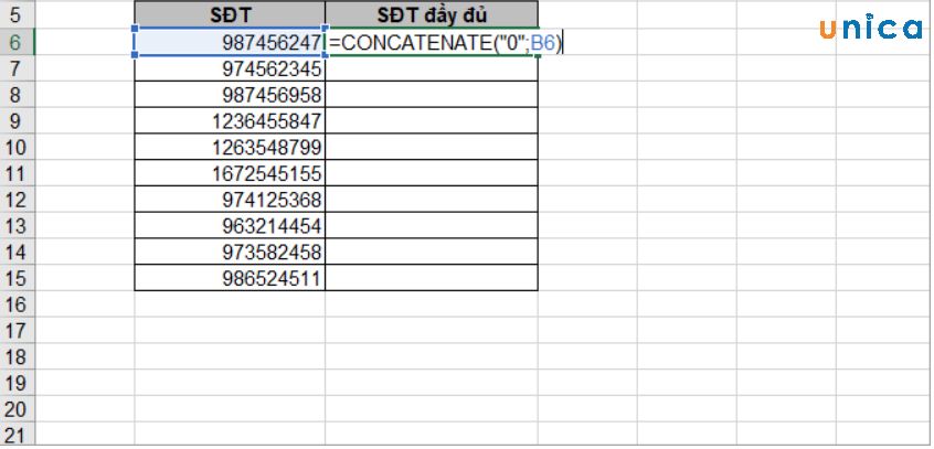 Nhập công thức hàm CONCATENATE