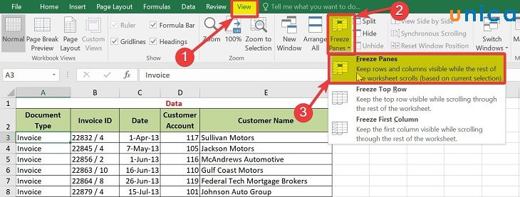 Thao tác khoá nhiều dòng trong excel