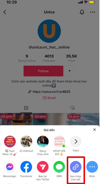 Chọn sao chép liên kết