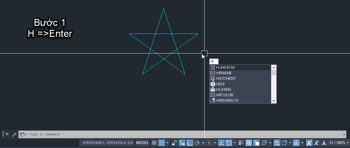 Gọi lệnh Hatch trong cad