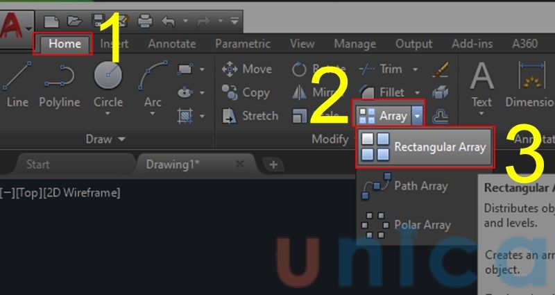 Cách sử dụng lệnh Array trong cad