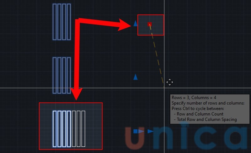Cách chỉnh sửa số lượng item trong Rectangular Array đã tạo