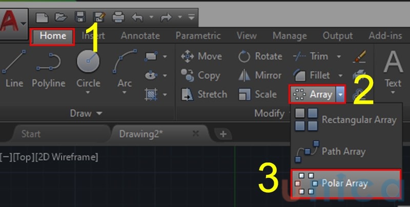Cách tạo Polar Array trong Autocad