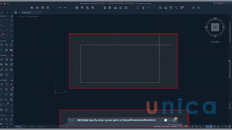 Vẽ hình chữ nhật bằng lệnh RECTANG trong Cad