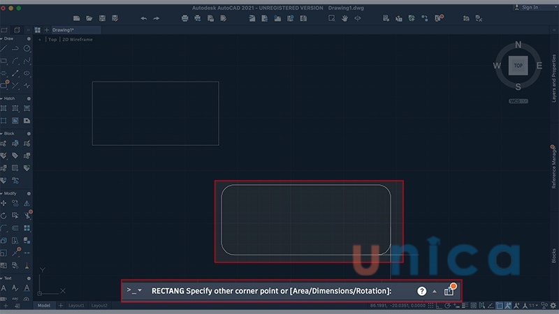 Kích chọn cho điểm của góc thứ nhất hình chữ nhật