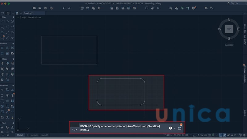 Bạn có thể sử dụng lệnh Fillet trong Rectang để vẽ hình chữ nhật với 4 đỉnh được bo tròn