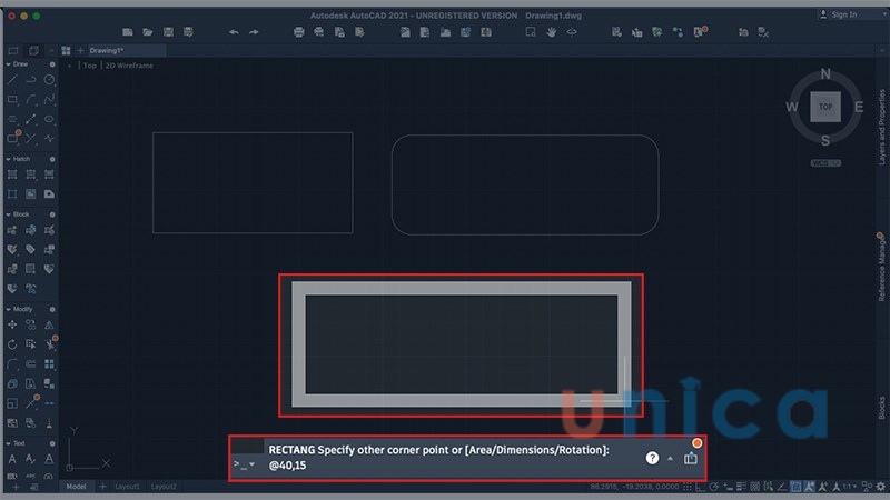 Nhập chiều rộng, chiều dài hình chữ nhật