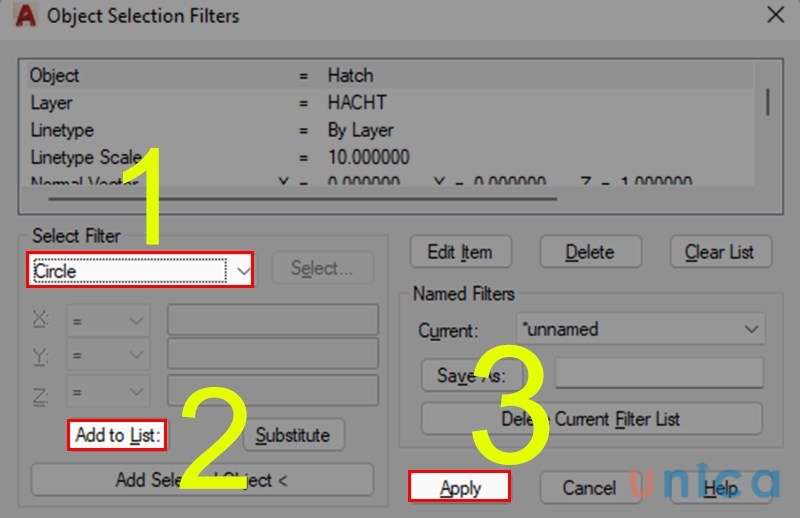 Cách dùng lệnh Filter lọc đối tượng theo thuộc tính đã được chọn trước