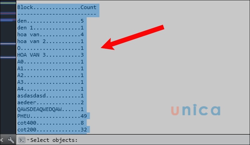 Nhấn Enter sau đó nhấn phím F2 để hiển thị số lượng Block