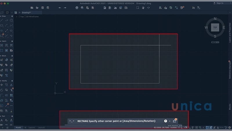 Vẽ hình chữ nhật bằng lệnh Rec trong Cad