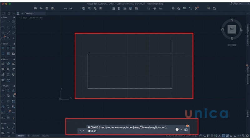 Vẽ hình chữ nhật bằng lệnh Rec trong Cad
