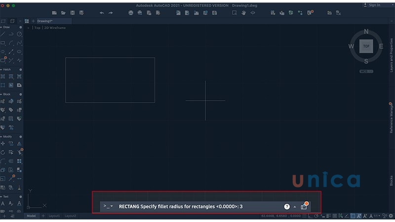 Vẽ hình chữ nhật bo tròn bằng lệnh Rec trong Cad