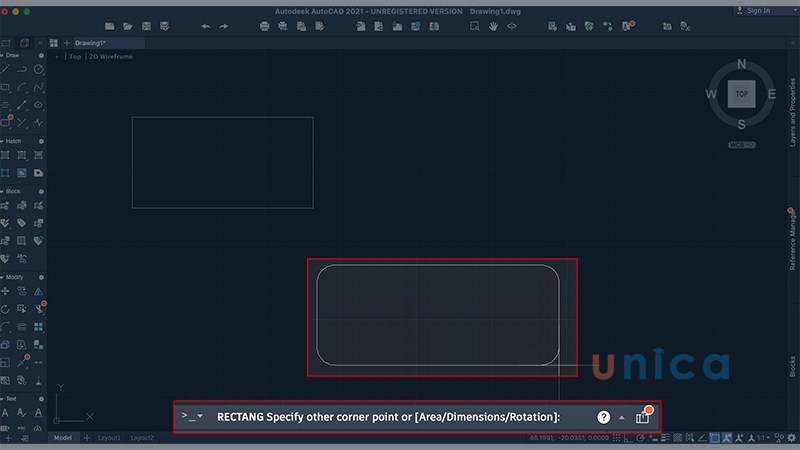 Pick chọn góc thứ nhất của hình chữ nhật