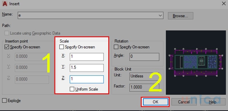 Dùng lệnh Scale đối với Block