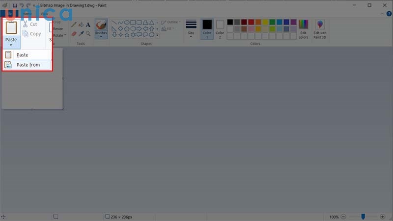 Chọn Paste và nhấn Paste from