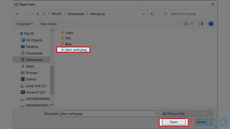 Chọn ảnh cần chèn