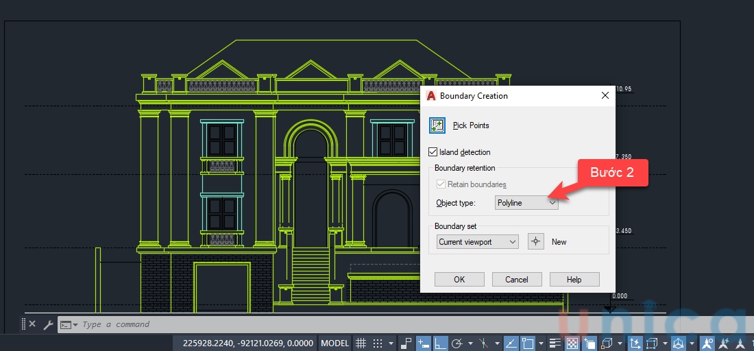 Trong thanh Object Type chọn Polyline