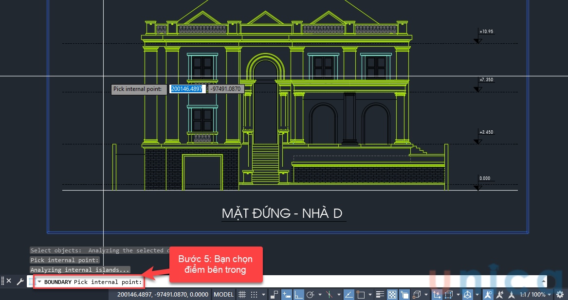 Chọn điểm phía trong hình muốn Bo kín