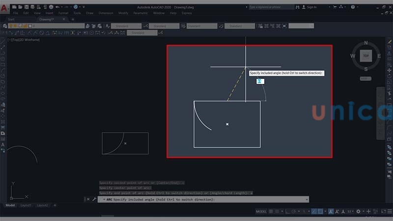 Nhập giá trị góc tâm và nhấn Enter
