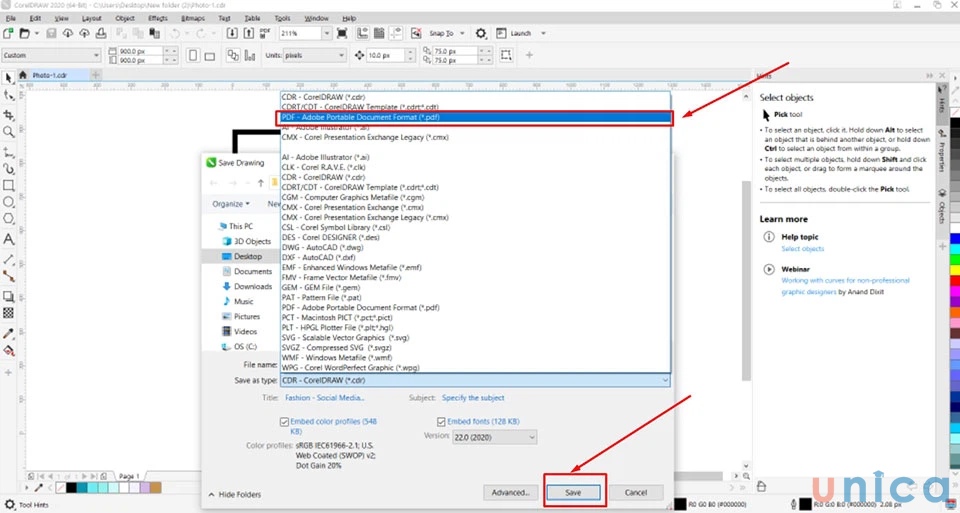 Chuyển corel sang pdf đơn giản