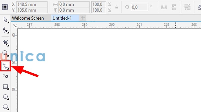 Mở corel di chuyển chuột đến bên trái màn hình