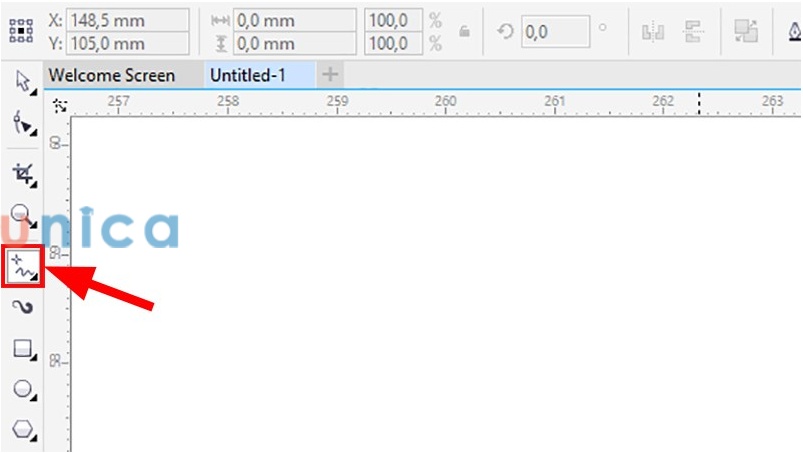 Mở corel di chuyển chuột đến bên trái màn hình