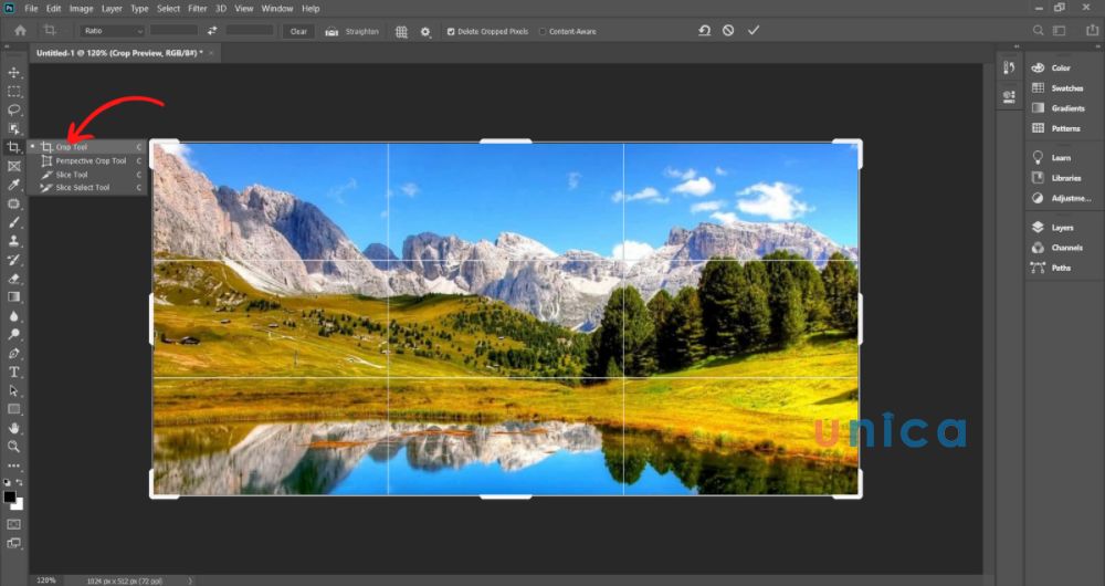 Cách thu nhỏ ảnh trong photoshop bằng công cụ Crop đơn giản nhất