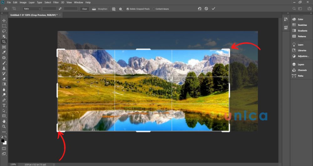 Cách thu nhỏ hình trong photoshop bằng công cụ Crop
