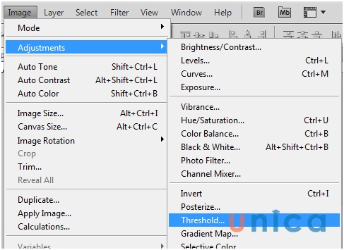 Trong Adjustments chọn Threshold