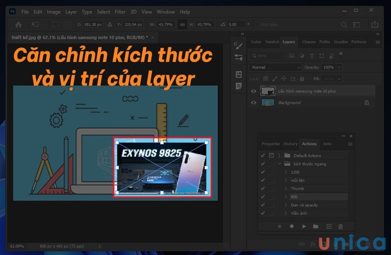 Căn chỉnh kích thước của ảnh vừa chèn ghép ảnh photoshop