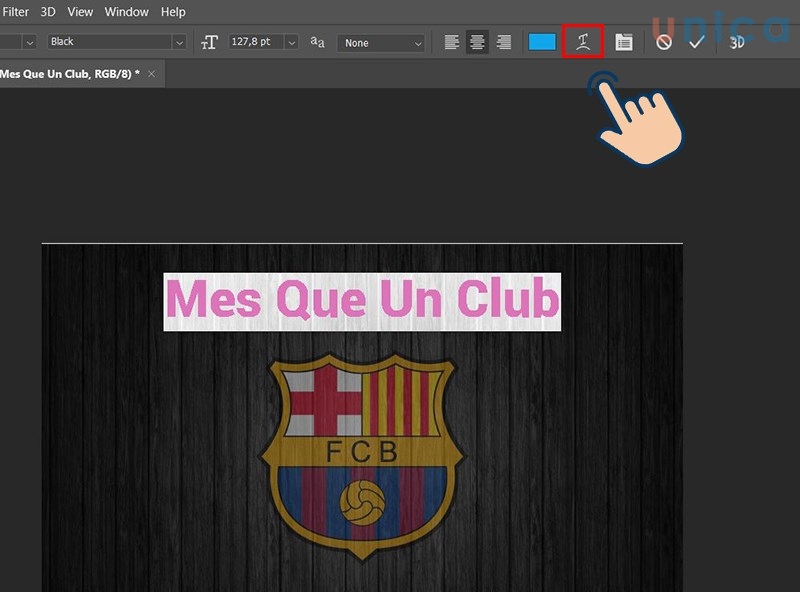 Click tiếp chuột chọn vào biểu tượng Warp text ở thanh công cụ bên trên giao diện