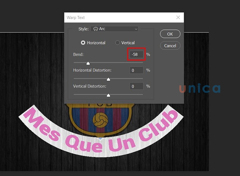 Giảm xuống giá trị âm thì chữ sẽ bẻ cong theo hướng ngược lại