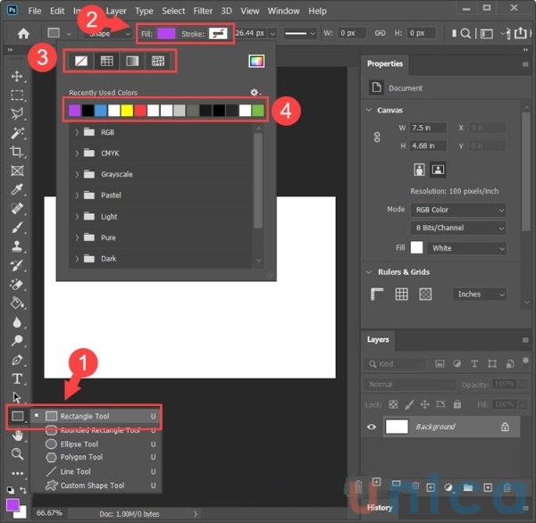 Chọn công cụ Retangle trong Photoshop