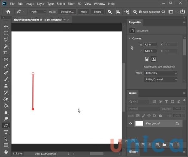 Click chọn thêm một vị trí khác để tạo thành đường thẳng