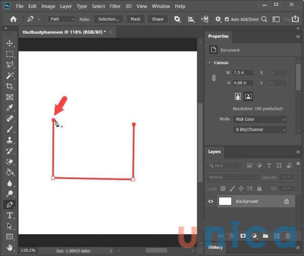 Click chọn vào điểm đầu để khóa lại
