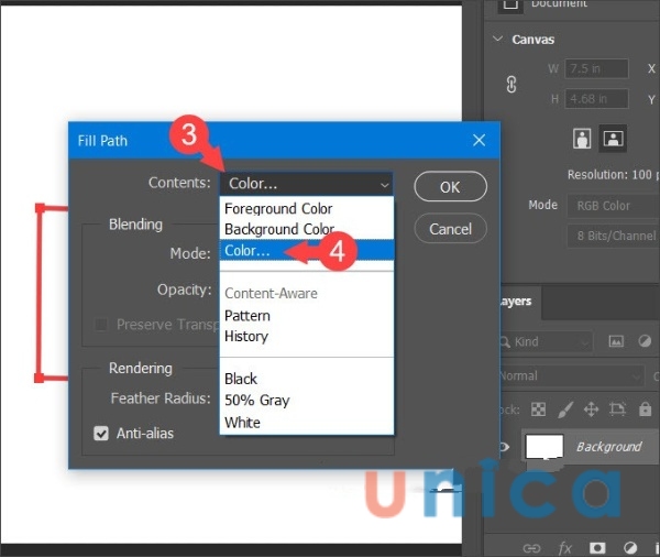 Nhấp chuột vào Contents (3) => Color... (4)