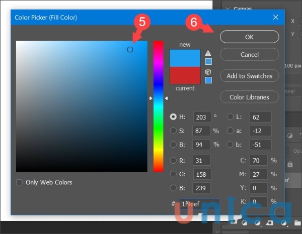 Chọn màu sắc (5) => OK (6)