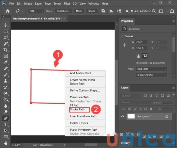 Chọn Stroke Path trong photoshop