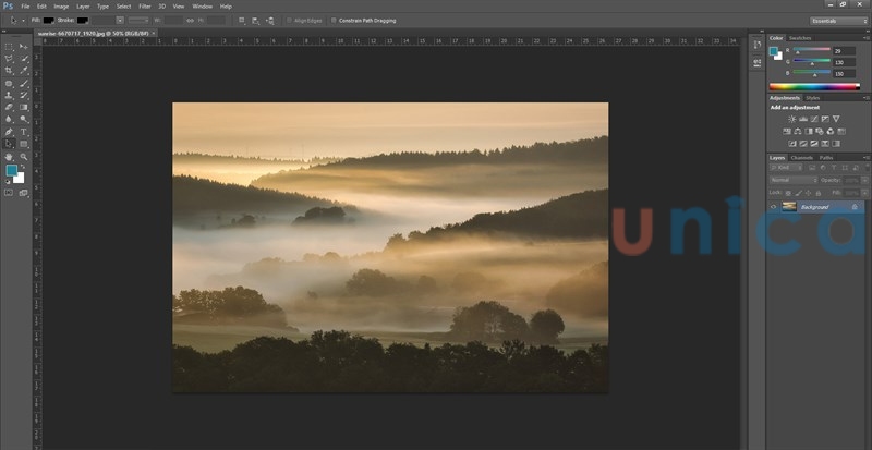 Chọn hình cần bo tròn góc trong photoshop