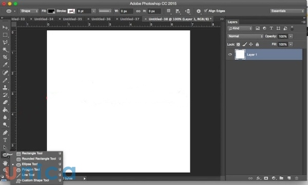 Mở công cụ Shapes trong photoshop