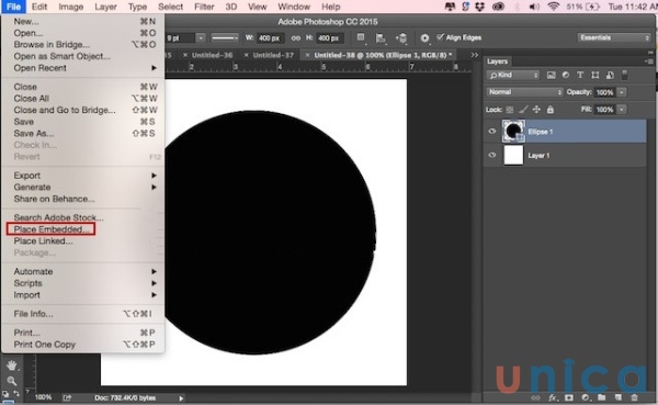 Chọn File → Place Embedded rồi điều hướng tới nơi file được lưu trên máy tính của bạn