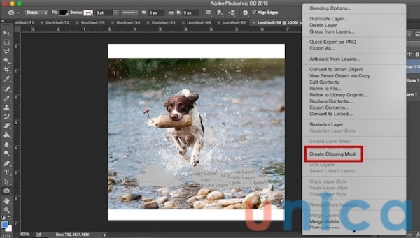 Nhấp chuột phải vào layer hình ảnh và nhấp vào chọn “Create clipping mask”