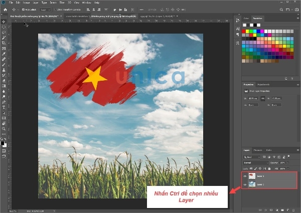 Nhấn giữ Ctrl và chọn các layer bạn muốn căn chỉnh
