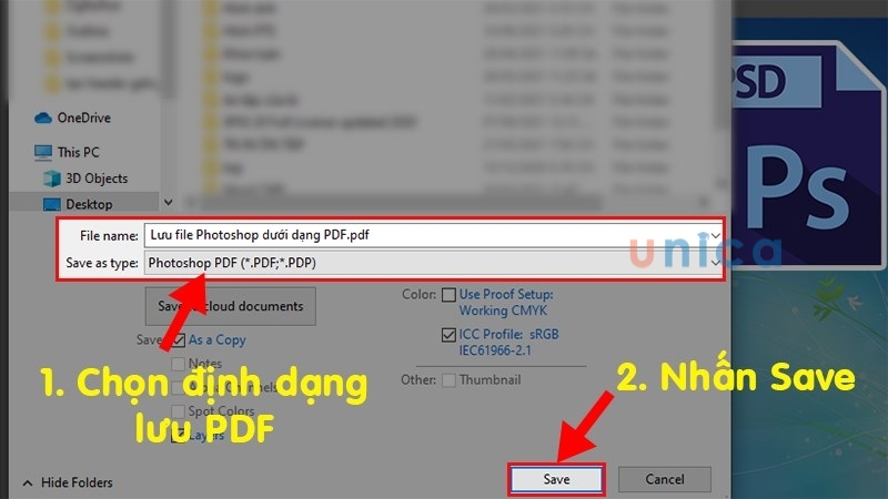 Chọn định dạng lưu file PDF