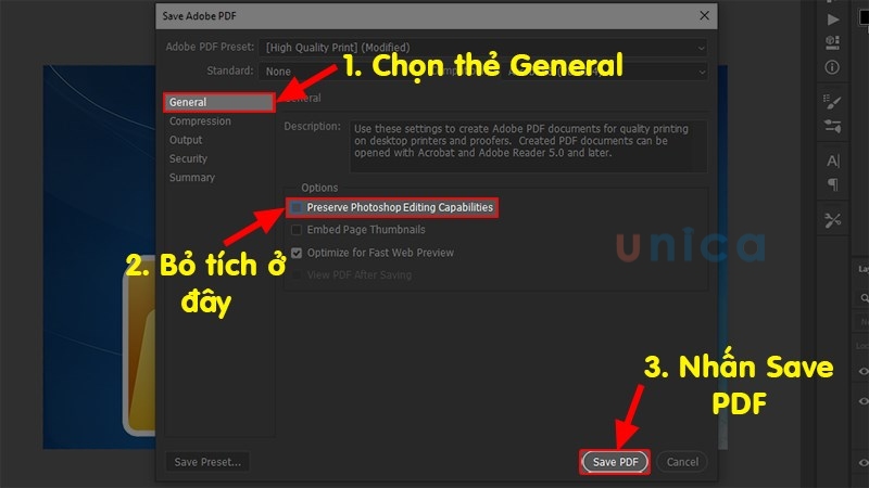 Bỏ chọn hộp bên cạnh Preserve Photoshop Editing Capabilities