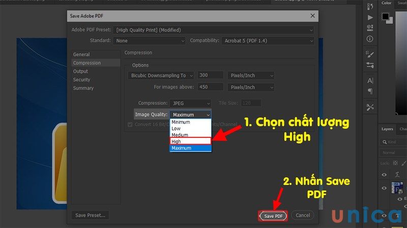 Chọn Hight rồi lưu tệp PDF