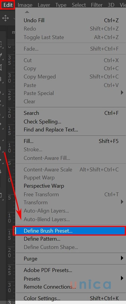 Chọn Edit, chọn Brush Preset