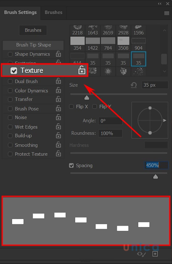 Thiết lập Brush được đậm nét hơn bạn click chọn vào mục Texture.
