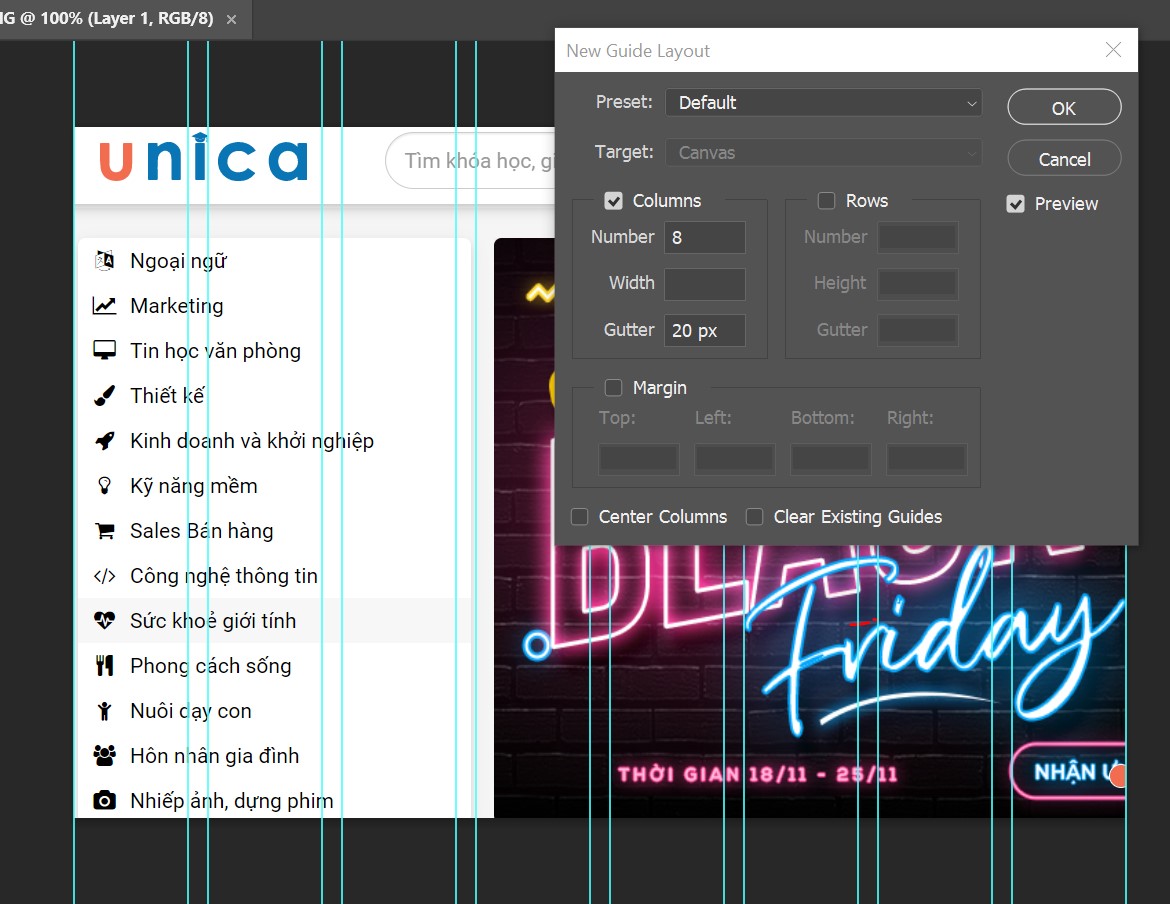 Cách bật lưới trong photoshop